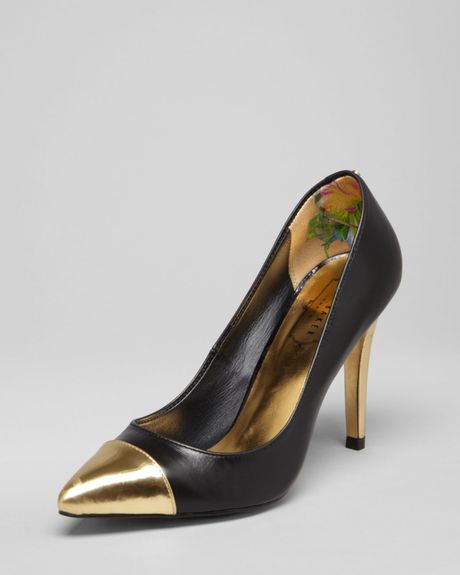 ... Pointed Toe Cap Toe Pumps Saysa High Heel in Black (black gold) | Lyst