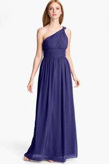 Donna Morgan Ruched One Shoulder Chiffon Gown - Lyst