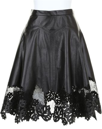 Jason Wu Black Calfskin Skirt with Lace Hemline - Lyst