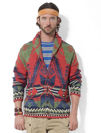 Polo Ralph Lauren Long Sleeved Printed Cotton Shawlcollar Cardigan - Lyst