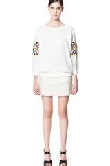 Zara Leather Skirt Embroidered At The Side