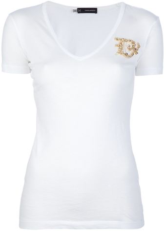 DSquared2 Embellished V-Neck T-Shirt - Lyst