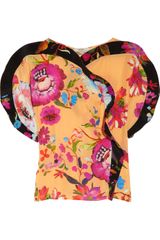 Etro Ruffle-Trimmed Floral-Print Silk Top