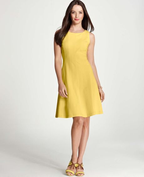 Ann Taylor Tall Ponte Flounce Dress in Yellow (chickadee yellow)