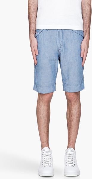 Diesel Mottled Blue Crinkled Linen Lab Shorts - Lyst