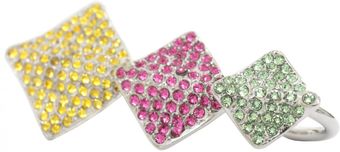 Jean Paul Gaultier Multi Fingered Crystal Silver Ring Greenpinkyellow - Lyst