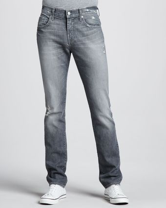 7 For All Mankind Paxtyn Slim Gray Distressed Jeans - Lyst