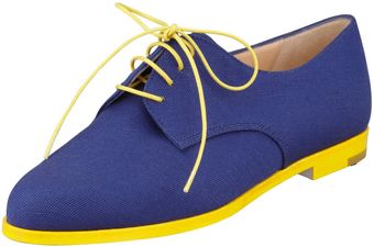 Manolo Blahnik Intha Linen Laceup Oxford Navyyellow - Lyst