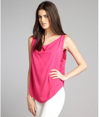 Alice + Olivia Magenta Silk Blend Cowl Neck Trapeze Blouse - Lyst