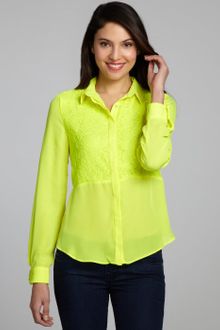 Dolce Vita Neon Yellow Chiffon Lace Button Down Bobbie Lee Blouse - Lyst