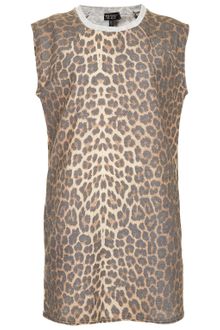 Topshop Leopard Print Sleeveless Sweat Dress - Lyst