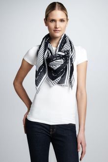 Tory Burch Striped Logo Square Scarf - Lyst