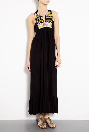 T-bags Embroidered Neck Maxi Dress - Lyst
