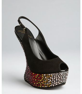 Giuseppe Zanotti Black Suede Crystal Embellished Sculpted Slingback Pumps - Lyst