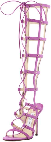 Jimmy Choo Mogul Tall Cage Gladiator Boot Orchid - Lyst