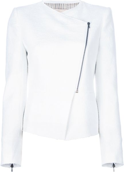 Vanessa Bruno Boucle Knit Biker Jacket in White Lyst