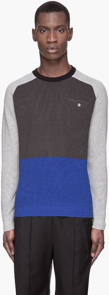 Yigal Azrouel Blue and Grey Colorblocked Knit Sweater - Lyst