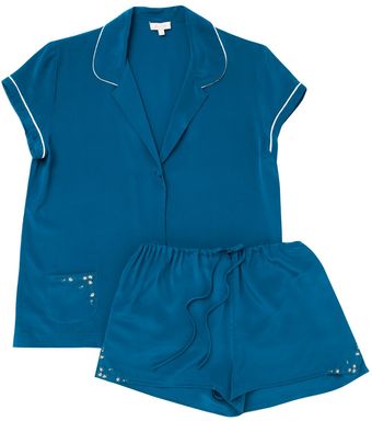 Aloe Teal Silk Crepe Peony Pyjamas - Lyst