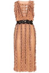 Bottega Veneta Chiffon Dress with Floral Appliqué and Bead Embellishment
