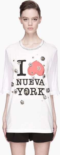 3.1 Phillip Lim White Silk Floral Gem Embroidered NY T-Shirt - Lyst