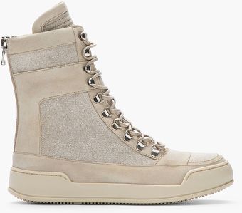 Balmain Beige Suede Canvas High Top Sneaker Boots - Lyst