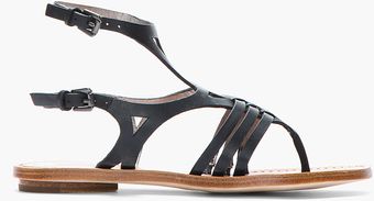 Belle By Sigerson Morrison Black Leather Art Deco Flat Sandals - Lyst