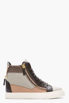 Giuseppe Zanotti Brown and Grey Leather and Snakeskin London Sneakers - Lyst