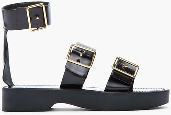 Jil Sander Black Leather Triple Buckle Sandals - Lyst