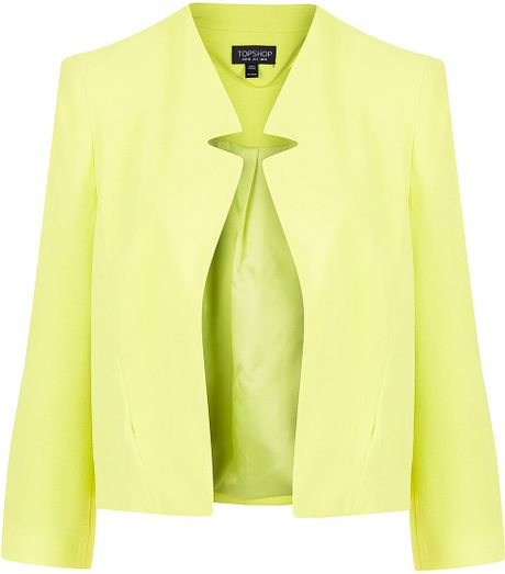 Topshop Crepe Notch Neck Jacket in Yellow (lime) | Lyst