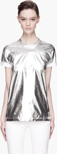 Versus  Metallic Silver Jersey T-Shirt - Lyst