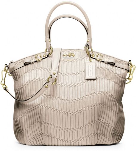 Coach Madison Gathered Leather Lindsey Satchel in Beige (brass/pearl