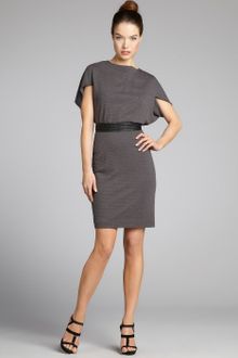 Kay Unger Smoke Ribbed Jersey Knit Faux Leather Belted Dress - Lyst