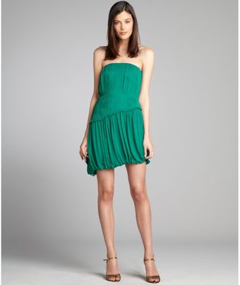 Vera Wang Lavender Emerald Pleated Silk Chiffon Ruffle Trim Strapless Dress - Lyst