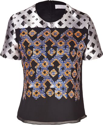Peter Pilotto Blackmulti Sequined Silk Georgette Tilda Top - Lyst