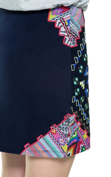 Zara Ethnic Embroidered Mini Skirt in Blue (dark indigo) | Lyst