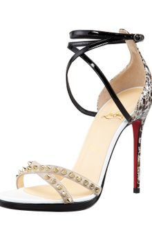 Christian Louboutin Monocronana Patent Leather and Suede Studded Sandal - Lyst