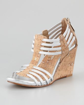 Donald J Pliner Ginnie Metallic Stretch Cork Wedge Sandal - Lyst