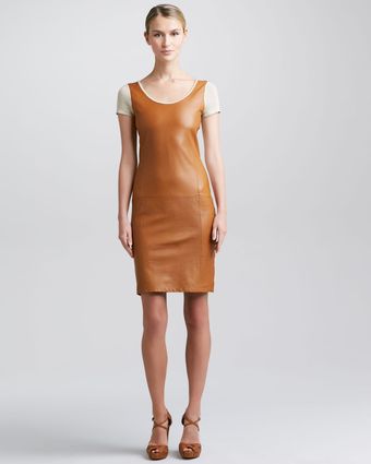 Ralph Lauren Black Label Leather Front Short Sleeve Dress  - Lyst