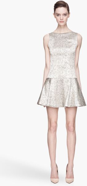 Alice + Olivia Metallic Mottled Silver Lora Side Pleat Flapper Dress - Lyst
