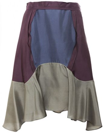 Carven Silk Patch Colour Skirt Blue/Green - Lyst