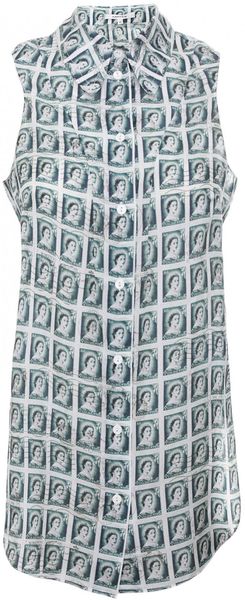 Carven Silk Sleeveless Stamp Blouse Green - Lyst