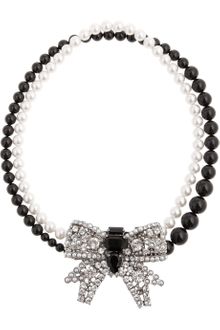 Miu Miu Crystal Bow Glass Pearl Necklace - Lyst