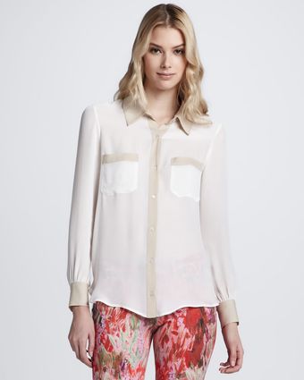 Haute Hippie Colorblock Silk Blouse - Lyst
