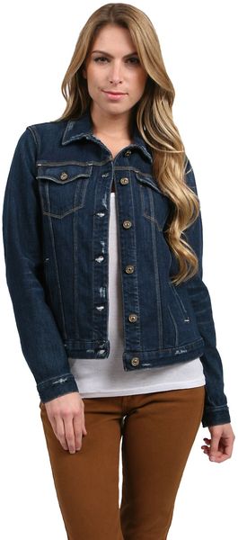 7 For All Mankind Jean Jacket in Rich Dark Destroyed - Lyst