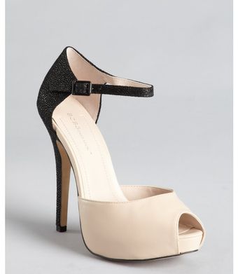 BCBGeneration Nude and Black Pebbled Leather Ankle Strap Lin Pumps - Lyst
