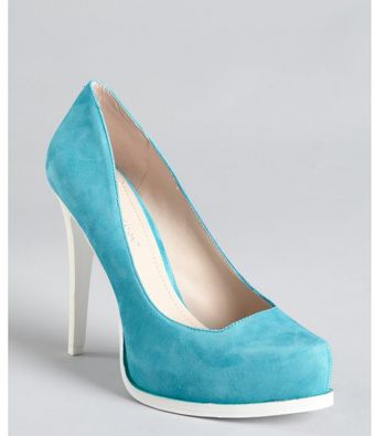 BCBGeneration Turquoise and White Suede Stacked Heel Pinkie Pumps - Lyst