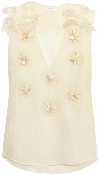 Delpozo Appliqué Linen and Silk blend Voile Top - Lyst