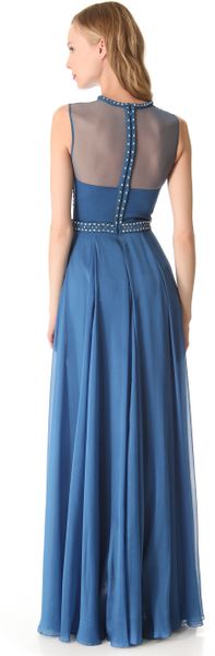 Temperley London Long Laurel Sleeveless Dress in Blue (cobalt)