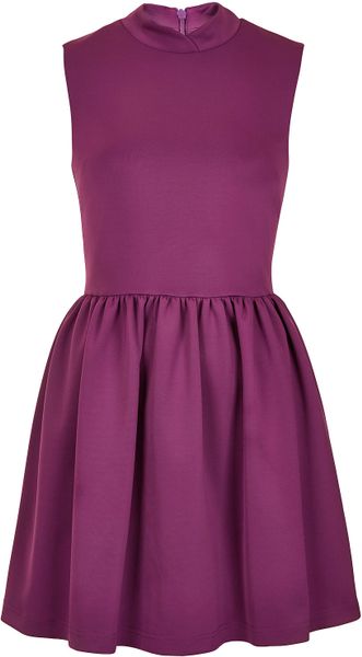 Topshop Scuba High Neck Skater Dress in Purple