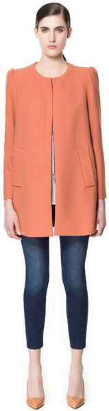 Zara Coat with Gathering On The Shoulder - Lyst